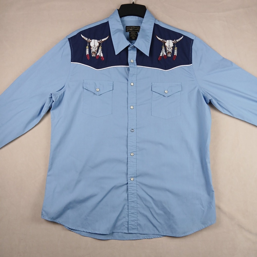 Vintage High Noon XLT Mens Shirt Western Rodeo FLAWS 25x31 Cowboy Snap - Picture 5 of 13